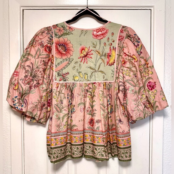 Floral Boho Blouse with Pink and Green Accents - Picture 8 of 9